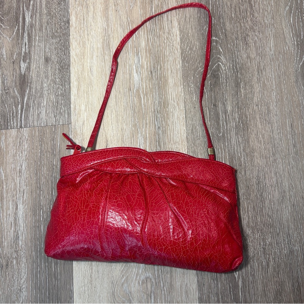 Vintage Red Leather Clutch Purse | Textured Crackle Finish | Wristlet | Holiday